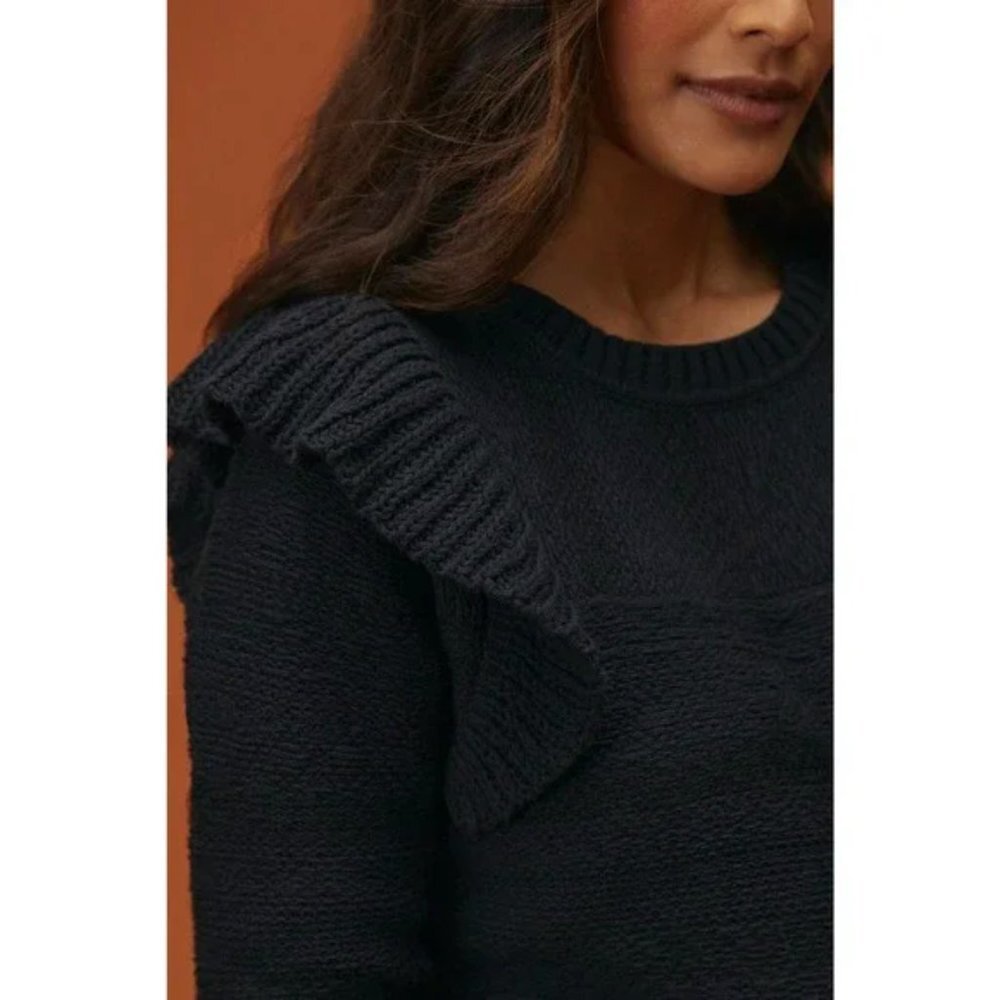 Anthropologie Pilcro Black Ruffled Fall Sweater Medium - Picture 2 of 13